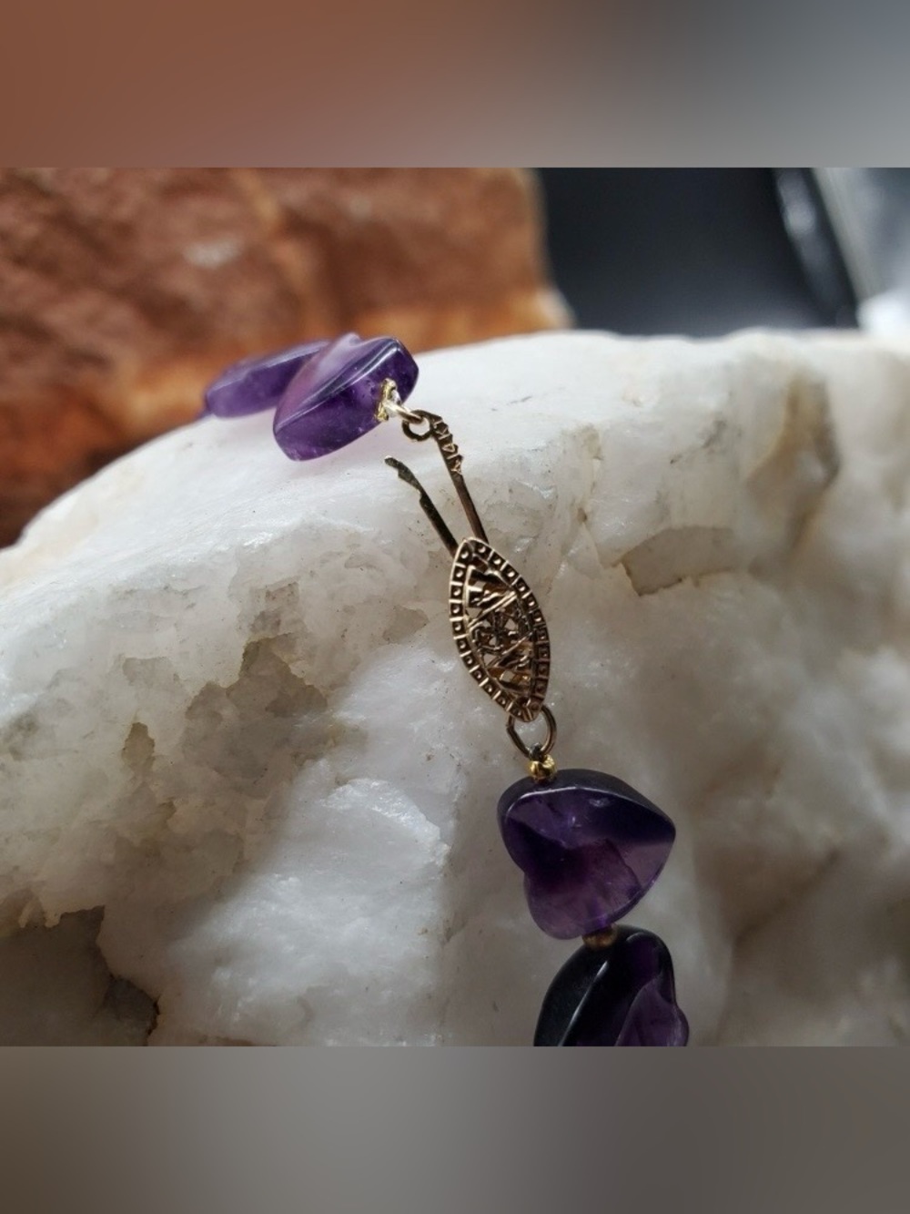 Genuine Amethyst Stone  Heart Necklace with Solid 14K Gold Clasp - Picture 7 of 8